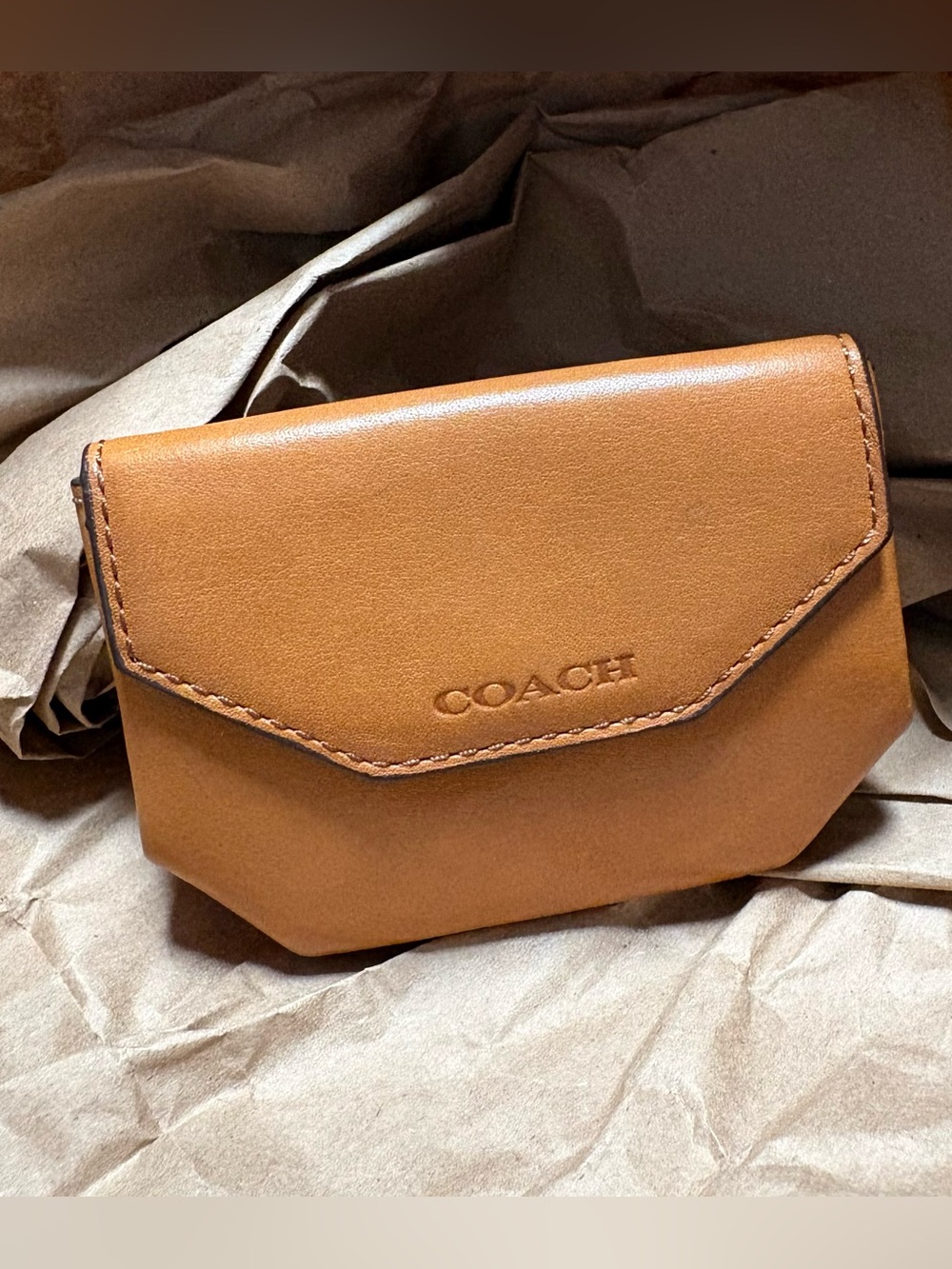 Rare, 90s Vintage Coach Geometric Leather Coin Purse, putty